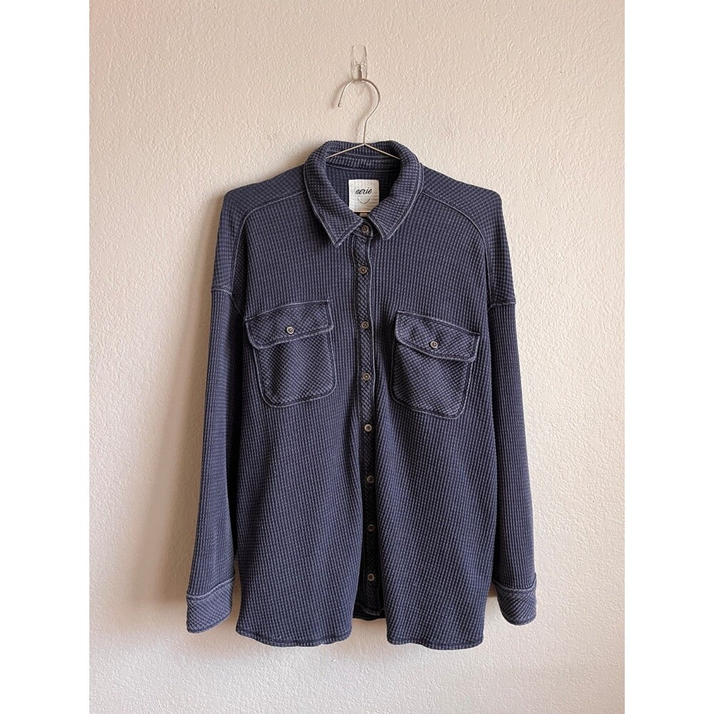 Aerie Lumberjane Waffle Shirt in Navy Blue Size SMALL